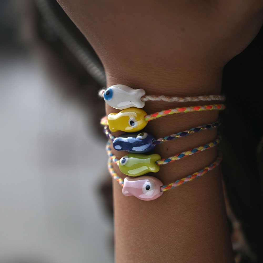 Ceramic Fish Bracelet Handwoven Cord Tibetan Braiding